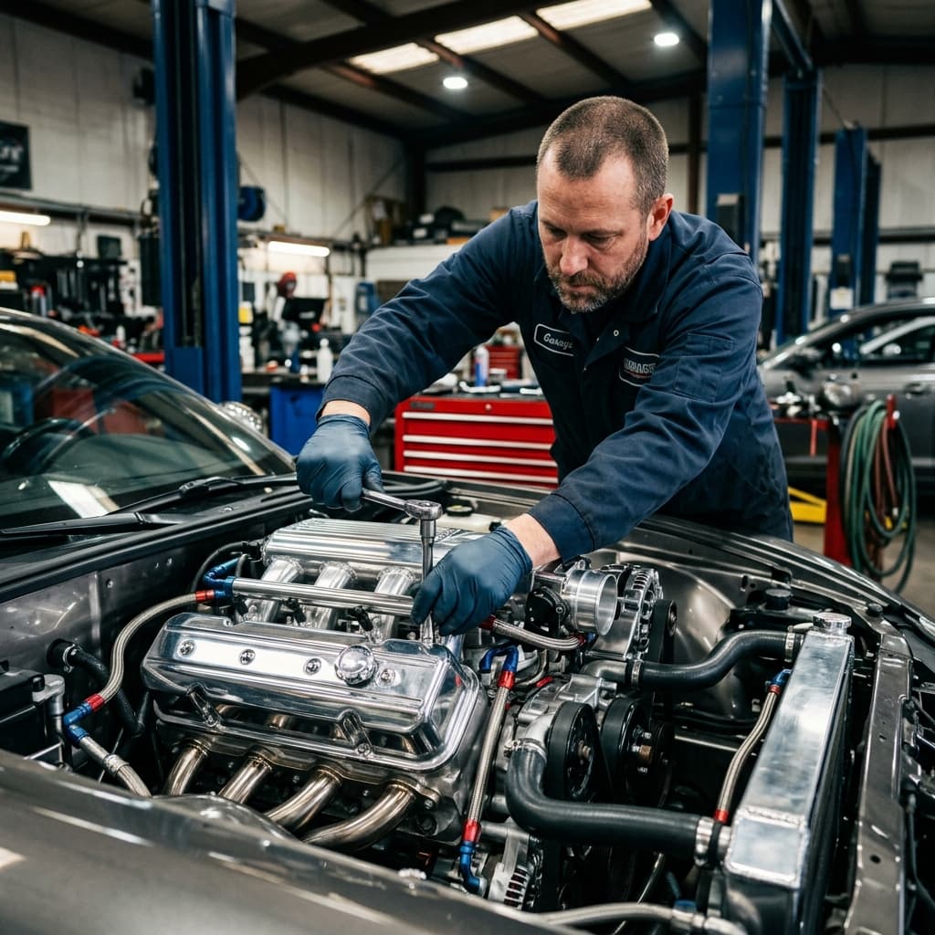 Spark plugs and ignition coils on engine cylinder head