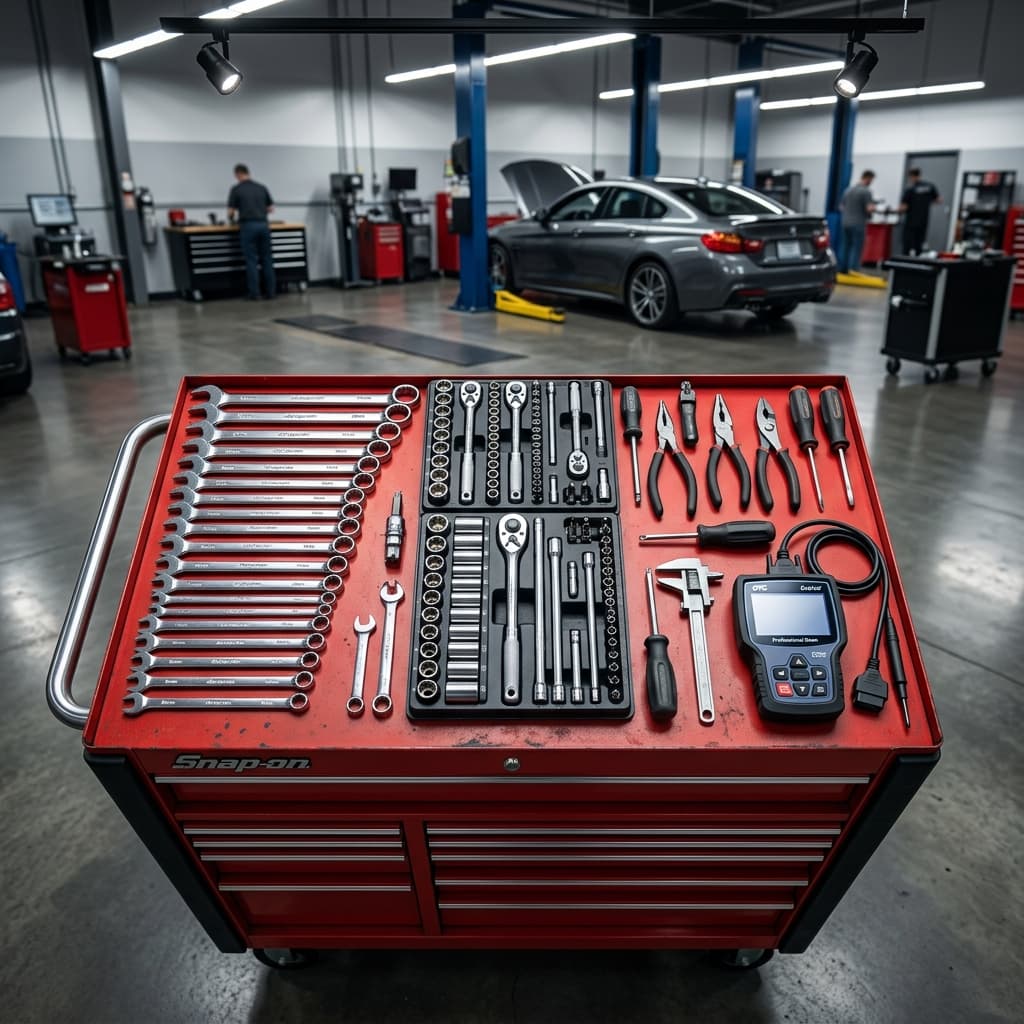 Mechanic checking vehicle fluid levels during maintenance service